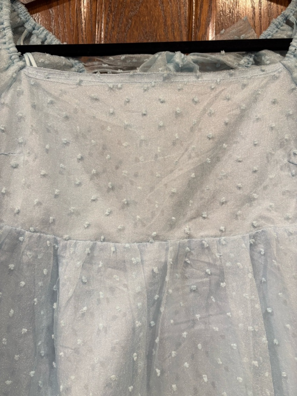 Day + Moon $68 Light Blue Swiss Dot Tulle Mini Dress Tie Back Fairycore Boho - Picture 2 of 9